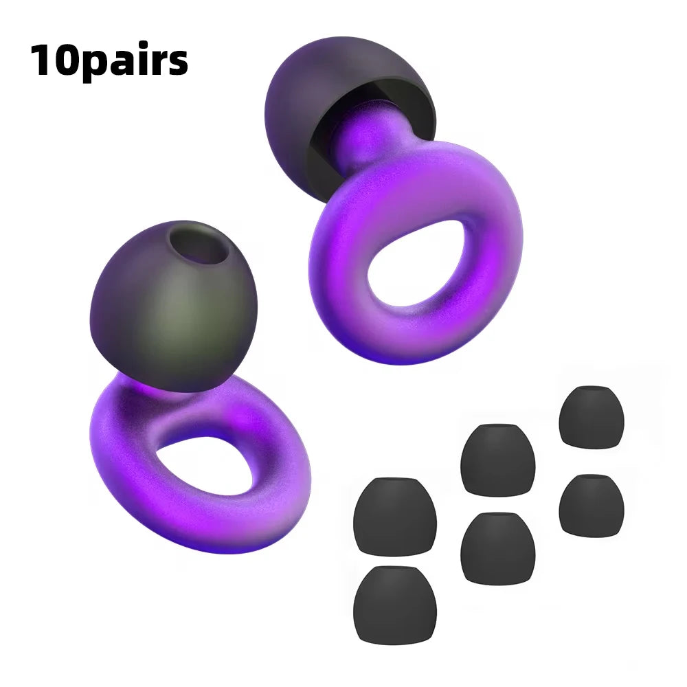 Ten pairs of violet metallic reusable silicone earplugs