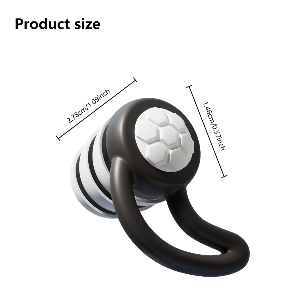 Dimensions of a triple-layer sleep earplug: 2.78 cm long by 1.44 cm wide