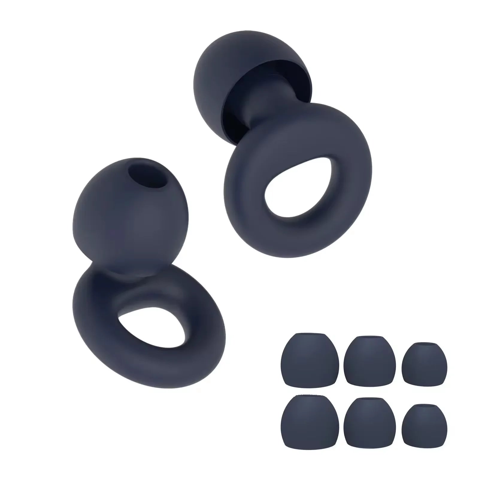 Navy reusable silicone earplugs with six spare tips