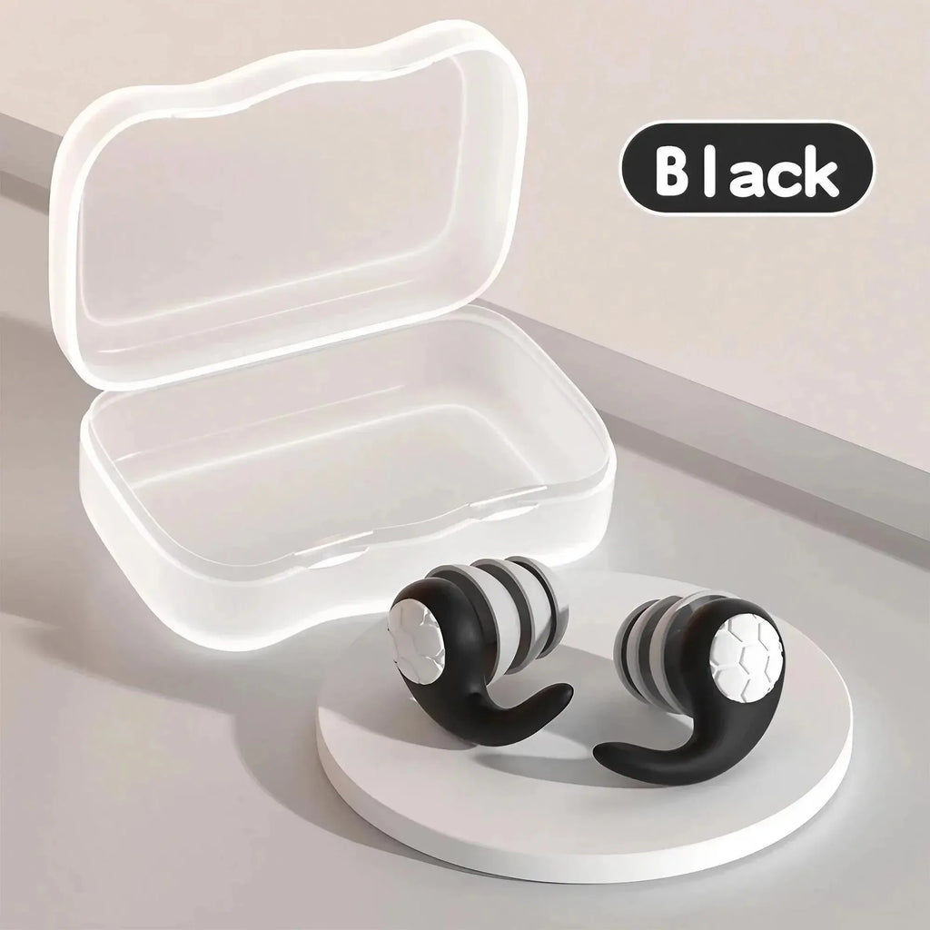 Black soft silicone sleep earplugs, waterproof everyday pair
