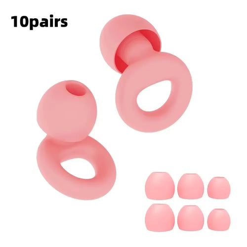 Pink reusable silicone earplugs with six spare tips
