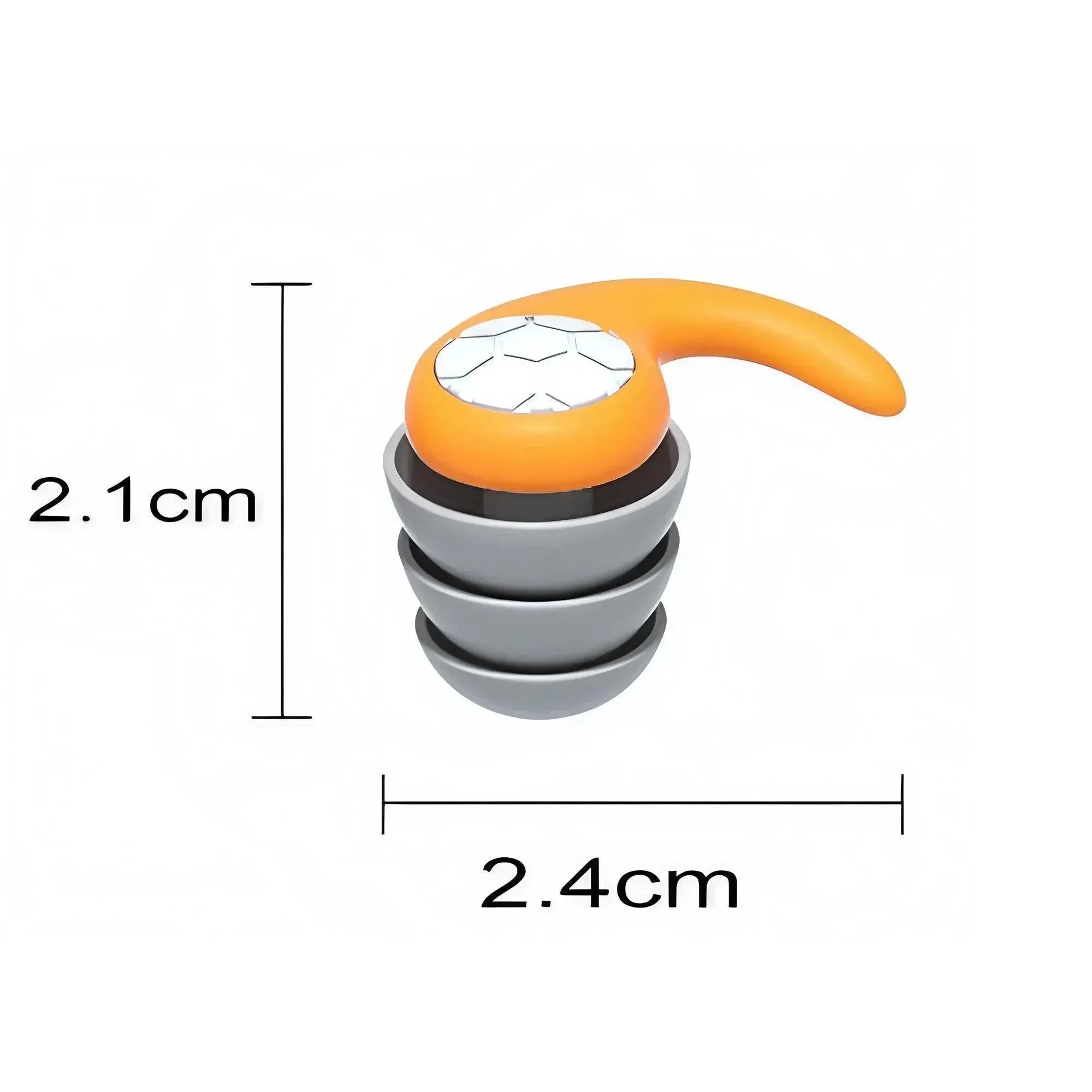 Dimensions of a soft silicone sleep earplug: 2.1 cm tall by 2.4 cm wide