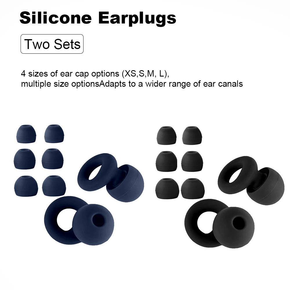 Two-tone reusable silicone earplugs in black and blue