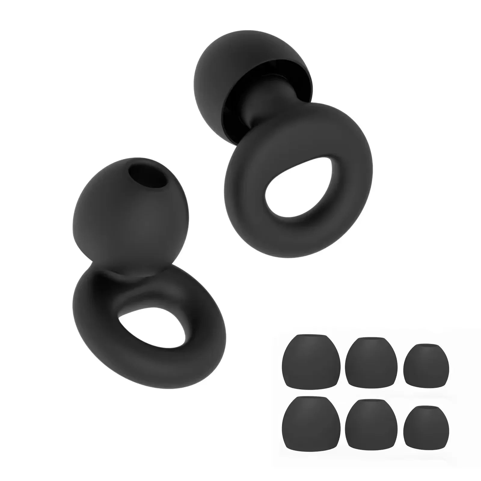Black reusable silicone earplugs with spare tips