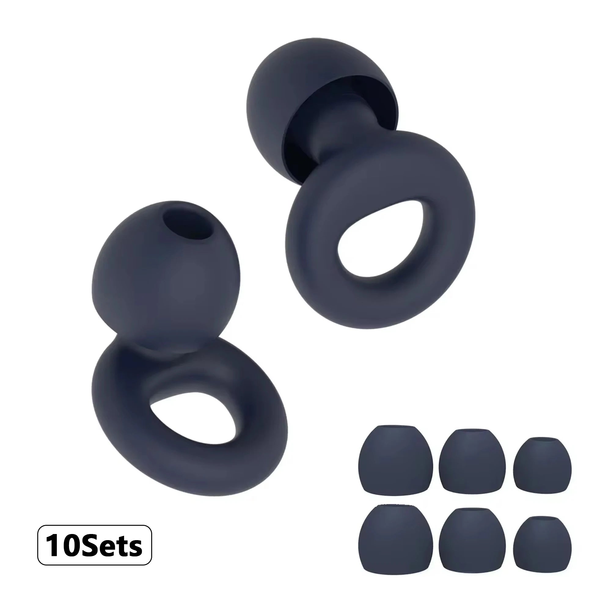 Charcoal reusable silicone earplugs with six spare tips