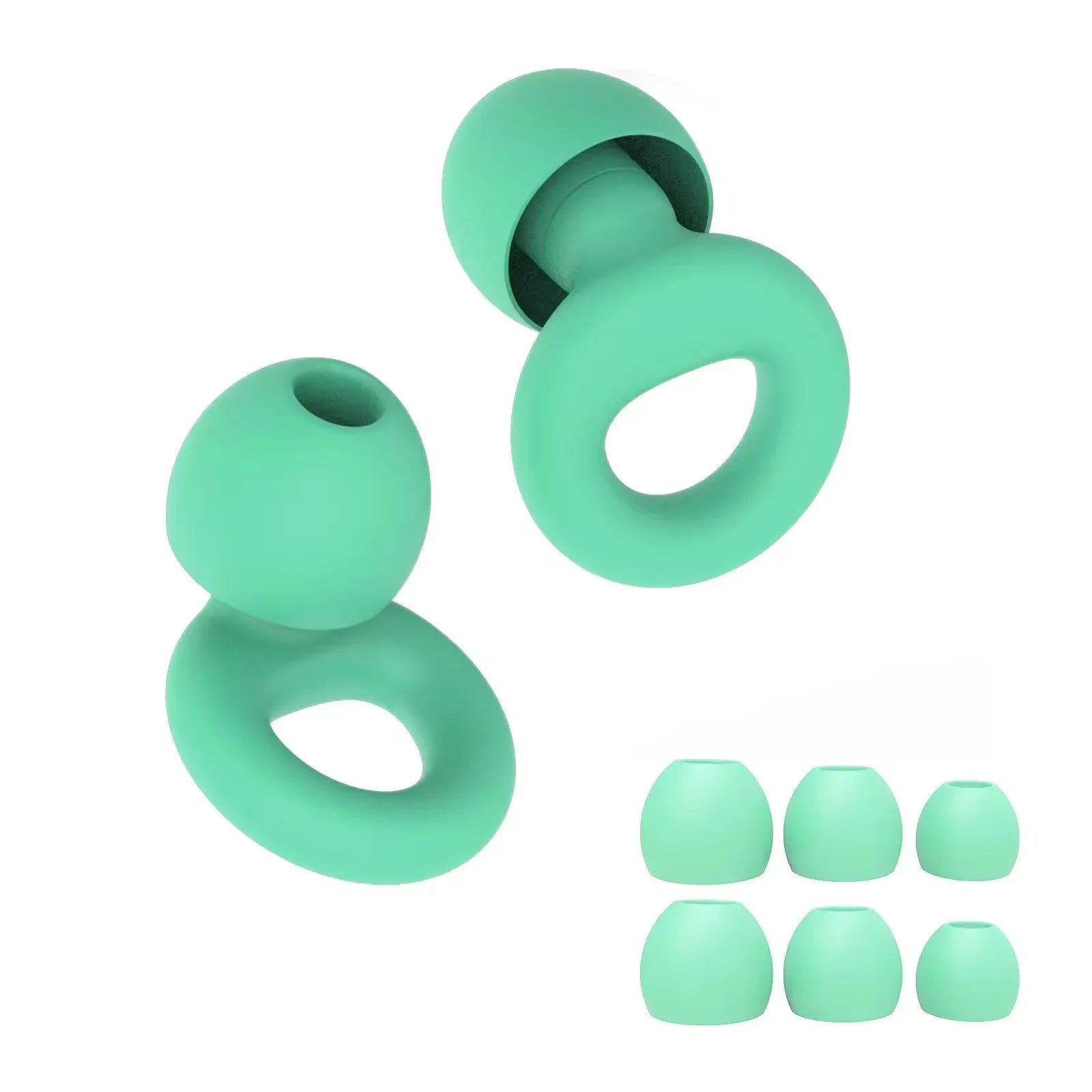 Green reusable silicone earplugs with spare tips