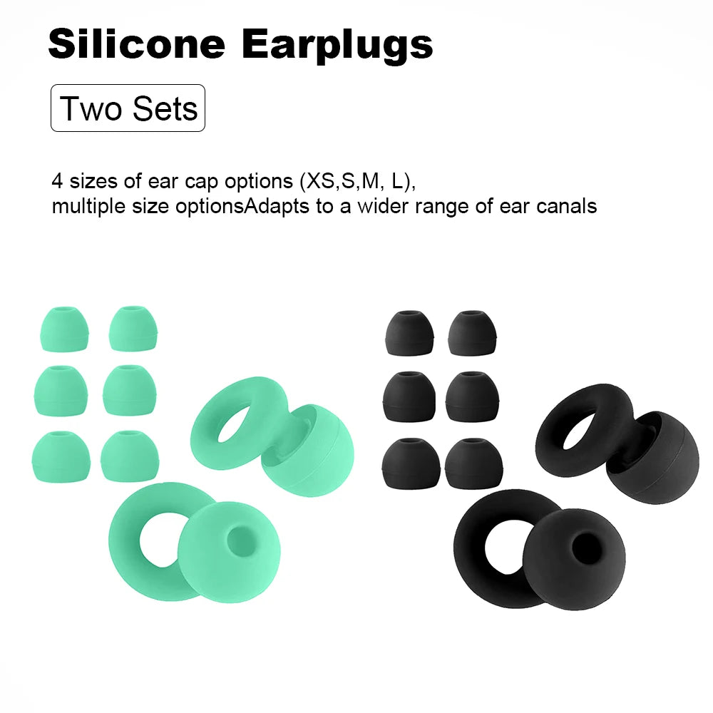 Two-tone reusable silicone earplugs in black and green