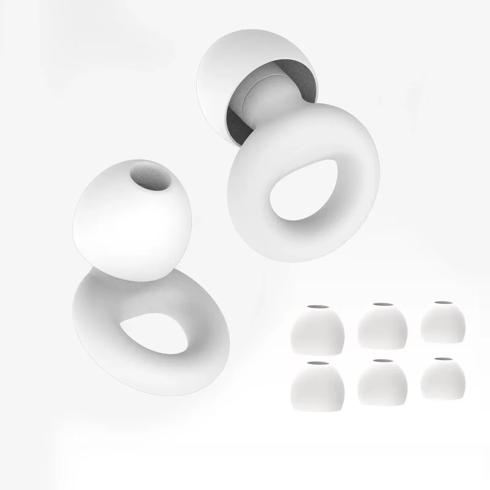 White reusable silicone earplugs with spare tips