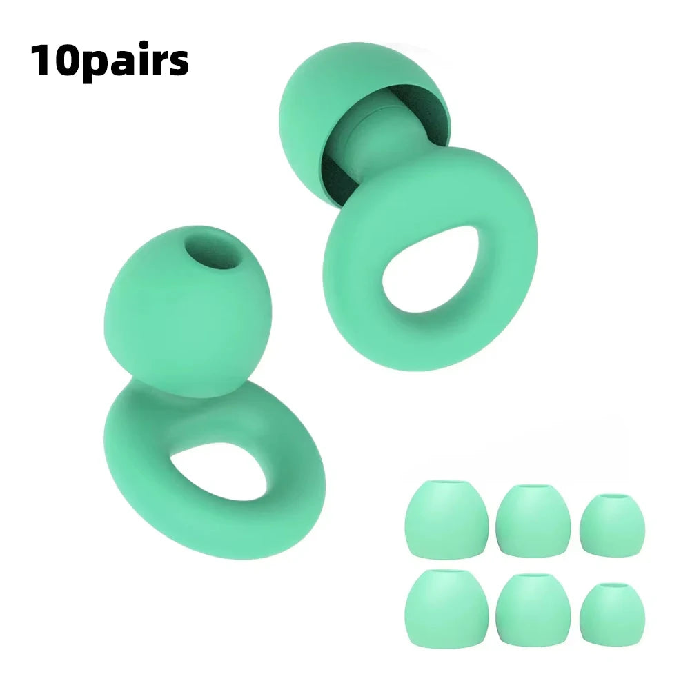 Ten pairs of mint green reusable silicone earplugs
