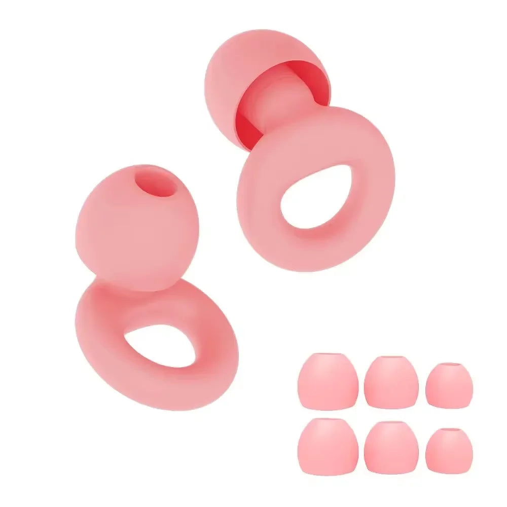 Pink reusable silicone earplugs with spare tips